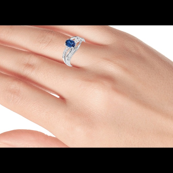 (925) Blue/White Lab-Created Sapphire Ring - Picture 3 of 9